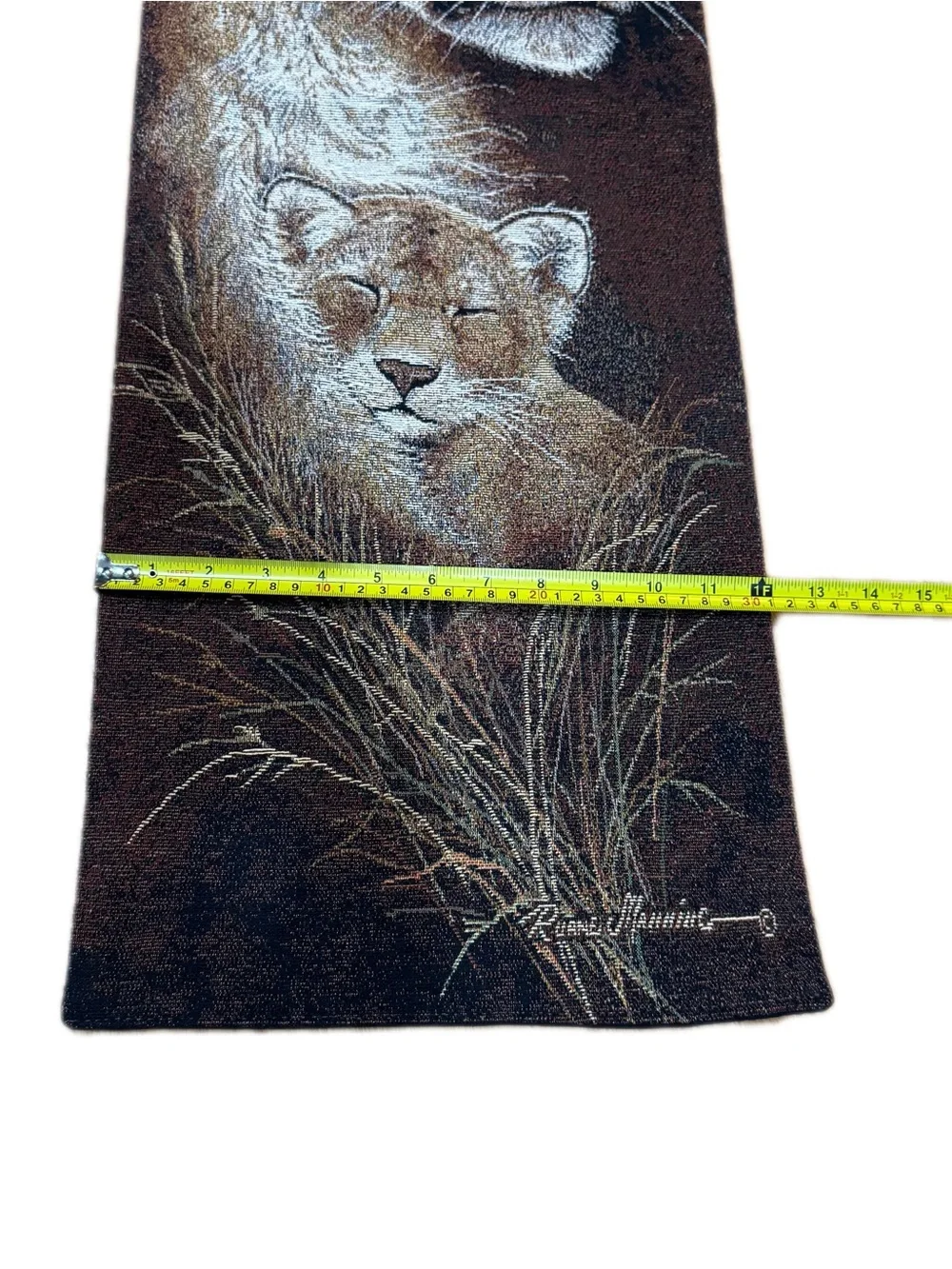 Vintage Lioness & Cub Tapestry Wall Hanging Panel Made in USA Safari Decor